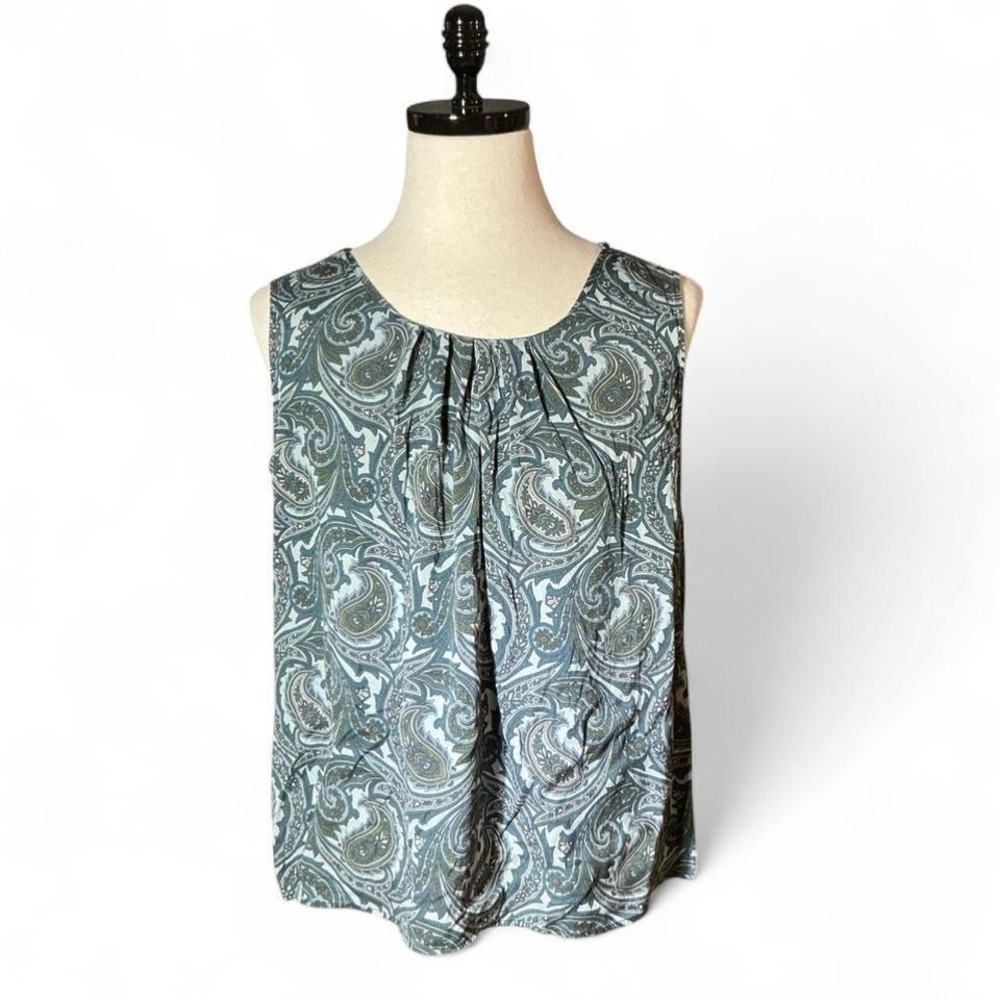Silk Blend Bohemian Layering‎ Paisley Pleated Sleeveless Shell Sophisticated Top